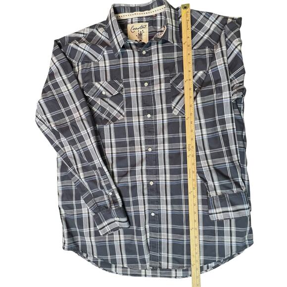Coastal XXL Western Pearl Snap Plaid Shirt Blue Gray Long Sleeve Cotton Blend - Picture 9 of 10